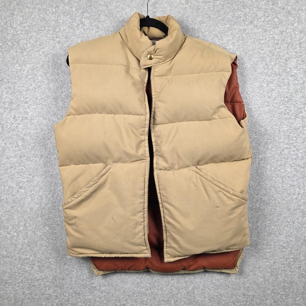 Vintage William Barry Struggle Gear Vest Mens Medium Beige Down Puffer Made USA‎